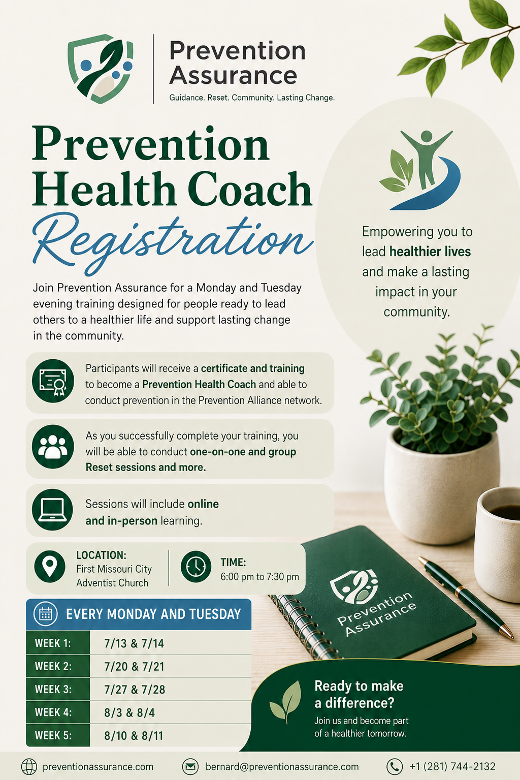 Prevention Health Coach registration schedule for the Houston area